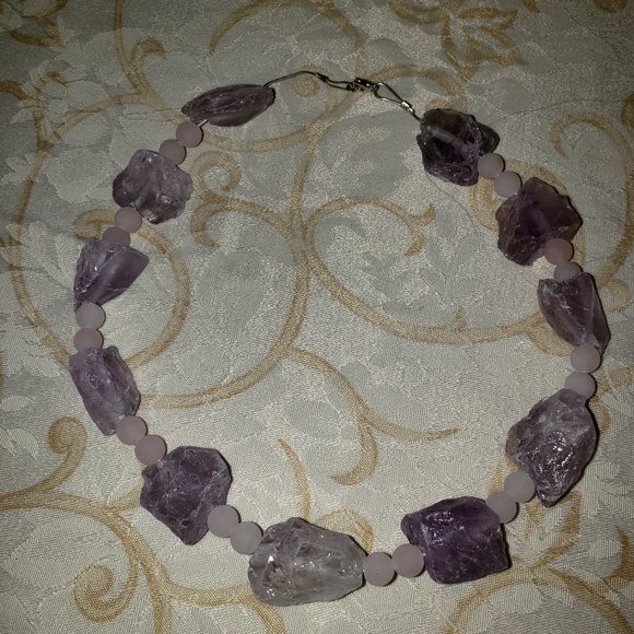 None Jewelry - Handmade Purple Quartz Raw Rock Necklace!